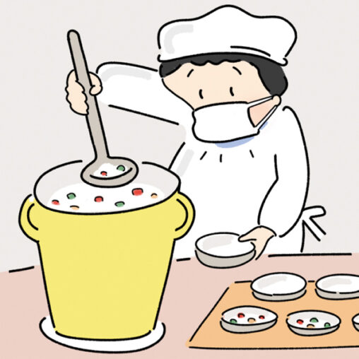 給食当番の小学生の教材イラスト