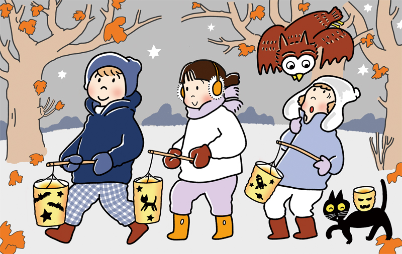 ランタンまつりに出かける子どものまちがい絵さがし