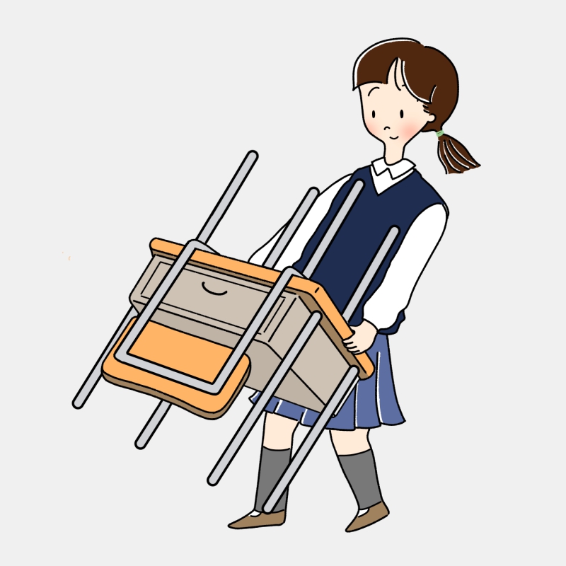 机を移動させる生徒のイラスト