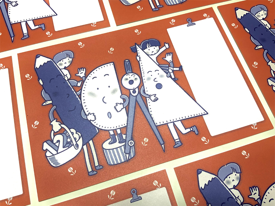 文房具のキャラクターをモチーフとしたポストカード